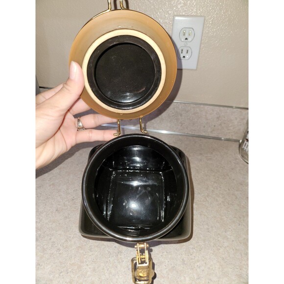 Vintage European Coffee House Collection Canister Black Ceramic Gold Trim - Picture 7 of 10